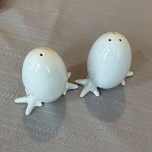 White Ceramic Egg Salt and Pepper Shakers